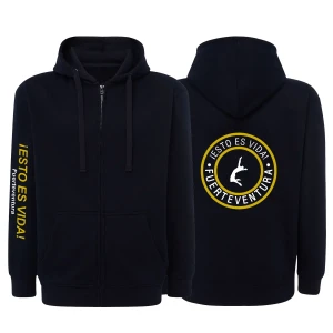 chaqueta cremallera azul marina con amarillo y blanco