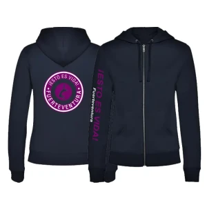 chaqueta cremallera azul marino con lila y blanco